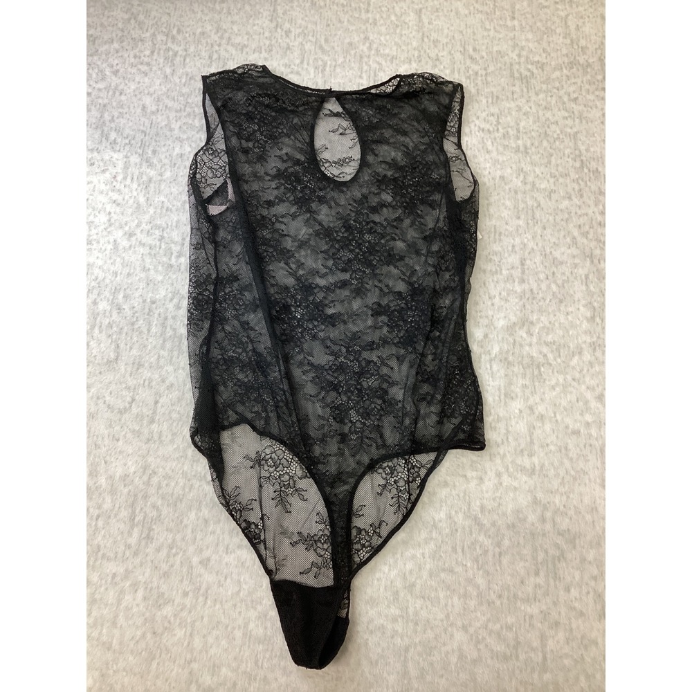 Auden Womens Black Floral Lace Sleeveless Thong Bodysuit‎ Large 023102212